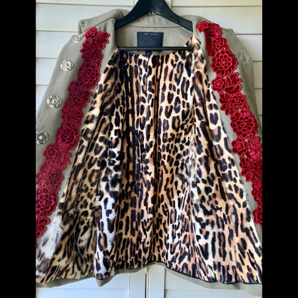 Marc Jacobs 100% Leopard-fur Lined Army Green Coat